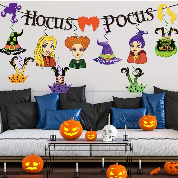 Hocus Pocus Halloween Hanging Swirl and I smell children banner w/ cup cake tops - Picture 6 of 8